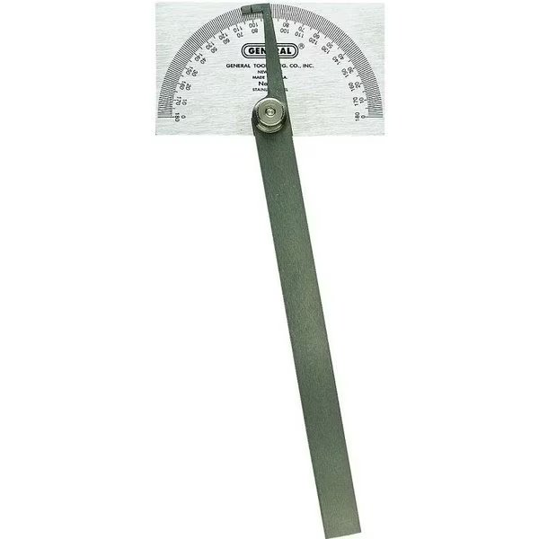 Square Head Protractor, 0 to 180 deg, Stainless Steel, Silver, General Tools, Mfr#: 17